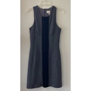 Vintage 90s Tracey Reese Dress Shift Size 6 Wool Blend Gray Velvet Detail Classy